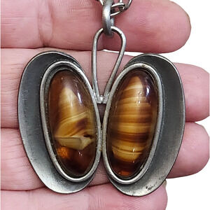 Vtg Logeskov Tin Denmark Pewter MCM Modernist  Statement  Pendant Necklace